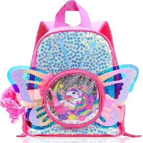 Unicorn Butterfly Wings Backpacks for Girls,Cute Holographic Glitter Clear School Bag for Kindergarten Nursery Preschool Primary,Toddler Kids Bookbag,Gift for Xmas Birthday
