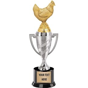 Crown Awards Chicken Trophy, 13" Silver Cup Chicken Trophies with Engraving Included Prime