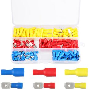 طقم موصلات أسلاك كهربائية 150 قطعة، موصلات سلكية معزولة سريعة الفصل، موصلات كابلات ذكر/أنثى، مجموعة متنوعة من محطات التجعيد (الأحمر والأزرق والأصفر) in Kuwait