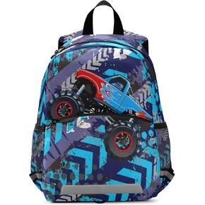Fisyme Cartoon Monster Truck Backpack Schoolbag Kids Daypack Toddler Travel School Bag Small Mini Backpacks for Kindergarten Preschool Nursery Children Boy Girls with Chest Strap