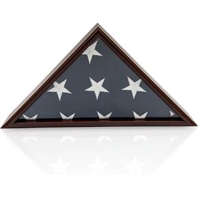 DECOMIL 5'x9' Flag Display Case for American Veteran Burial Flag - Solid Wood, Cherry Finish, Flat Base