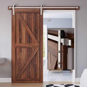 EaseLife 8 FT Brushed Nickel Sliding Barn Door Hardware Track Kit,Straight Pulley,Heavy Duty,Slide Smoothly Quietly,Easy Install (8FT Track Kit for 40"~48" Wide Single Door)
