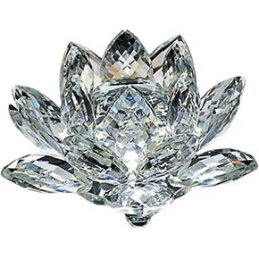 Feng Shui 80 mm Quartz Crystal Lotus Flower Crafts Glass Ornaments Figurines Home W3801 (Blue)