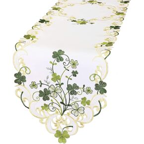 Simhomsen Embroidered Irish Clover St. Patrick’s Day Table Runner, Spring Shamrock Decorations (14 x 54 inches)