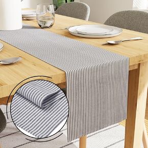 Encasa Cotton Table Runner | Size 13x94 in | Ticking Navy Blue - Machine Washable