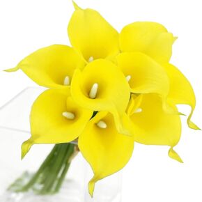 USA 14" Real Touch Latex Calla Lily Bunch Artificial Spring Flowers for Home Decor, Wedding Bouquets, and centerpieces (Pack of 10) (White)