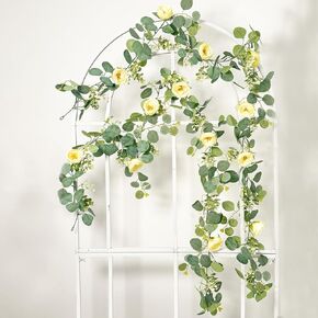 6.56 Ft Artificial Flowers Garland 2Pcs Eucalyptus Rose Garland with Gypsophila Fake Flowers Vine Faux Floral Greenery Garland Artificial Plants for Home Mantle Party Wedding Table Decor, Champagne