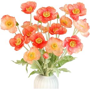 Artificial Flowers 6Pcs Artificial Poppy Silk Flowers with Stems Faux Poppy Flowers Bulk Fake Flowers for Wedding, Home, Party, Table Outdoor Indoor Decor