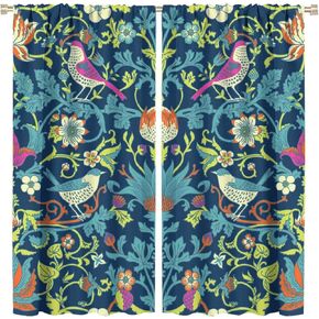 Boho William Morris Art Blackout Window Curtains, Magical Forest Vintage Flowers and Birds Rod Pocket Curtains, for Living Room Bedroom 26(W)*84(L) 2 Panels