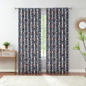 Indigo Ink - Curtain, Sheer Curtain Panel, Window Treatment with Tie Top, Dorm Room Essentials, Knotted Loops Design, Boho Inspired Home Decor (Mia Blue, 70" x 84")