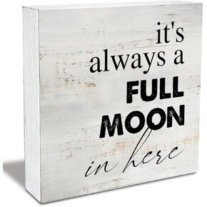 Rustic Full Moon Bathroom Wood Box Sign Humor Toilet Wooden Box Sign Farmhouse Home Restroom Desk Shelf Decor (5 X 5 Inch)