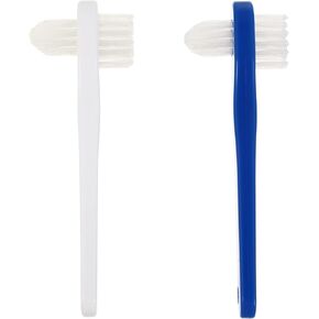 Healifty Denture Brush False Teeth Cleaning Tool Double Sided Toothbrush Denture Cleaning Brush 2pcs (White+Blue)