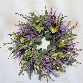 WYSRJ 24inch Artificial Lavender Wreath Natural Dried Lavender Wreath Floral Flower Wreath Spring Summer Wreaths for Front Door Wall Indoor Outdoor Wedding Decor
