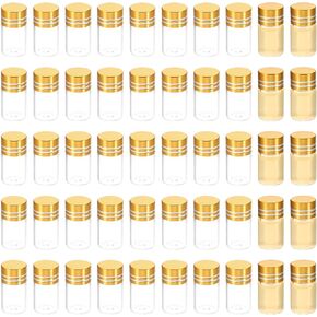 PATIKIL 2ml Tiny Glass Bottles Vials, 50Pcs Mini Clear Bottles Glass Empty Jars Aluminum Screw Cap Tiny Vials Container for Powder Cream Art Craft, Golden
