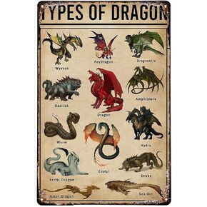 Vintage Tin Metal Sign Types of Dragon Retro Wall Art Decor Iron Painting for Home Kitchen Cafe Pub Sign 12x16 Inch Plaque