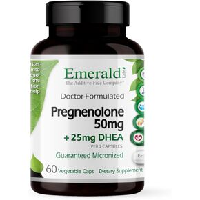 EMERALD LABS Pregnenolone 50mg with DHEA 25mg - Premium Wellness Supplement to Support Brain Health, Immune Response & Hormone Balance - Gluten-Free - 60 Vegetable Capsules (30-Day Supply)