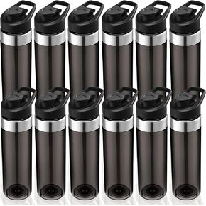 12 Pack Plastic Sports Water Bottles Bulk 20 oz Reusable Water Bottle Without BPA Clear Lightweight Leak Proof Water Bottles and Lid with Handle Set for Kids Adult School Teams, No Straw (Clear)