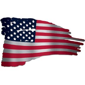 Rogue River Tactical USA American Tattered Waving Flag Metal Die Cut Tin Sign Wall Decor Man Cave Bar United States Cut Out Outline Silver