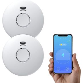 Ecoey WiFi Smoke Detector Alarm with Low Battery Warning, Photoelectric Fire Alarm for Home (Not 5G), Battery Included, TUYA APP, FJ158D-H04, 1 Pack