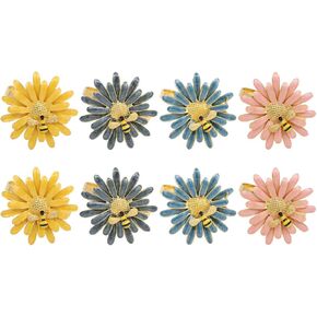 Set of 8 Pcs Daisy Flower with Bee Alloy Napkin Rings Napkin Buckles Holder for Wedding Party Restaurant Home Daily Use