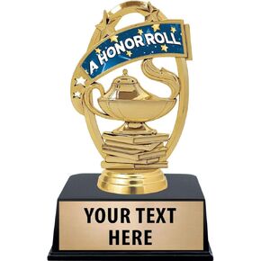 Crown Awards Honor Roll Trophies with Custom Engraving, 6" Personalized A Honor Roll Academic Trophy On Black Base Prime
