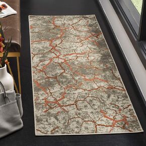 SAFAVIEH Porcello Collection Runner Rug - 2'4" x 6'7", Grey & Orange, Modern Abstract Design, Non-Shedding & Easy Care, Ideal for High Traffic Areas in Living Room, Bedroom (PRL7742F)
