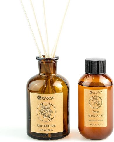 Ecodrop Lavender Reed Diffuser Set - 3.38 Fl Oz | Relaxing & Calm Scented Aromatherapy Fragrance Oil, Glass Bottle & 6 Wooden Reed Sticks Set | Home Spa Gift for Living Room, Bathroom & Bedroom Aroma in Saudi Arabia