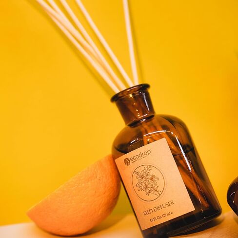 Ecodrop Lavender Reed Diffuser Set - 3.38 Fl Oz | Relaxing & Calm Scented Aromatherapy Fragrance Oil, Glass Bottle & 6 Wooden Reed Sticks Set | Home Spa Gift for Living Room, Bathroom & Bedroom Aroma in Saudi Arabia