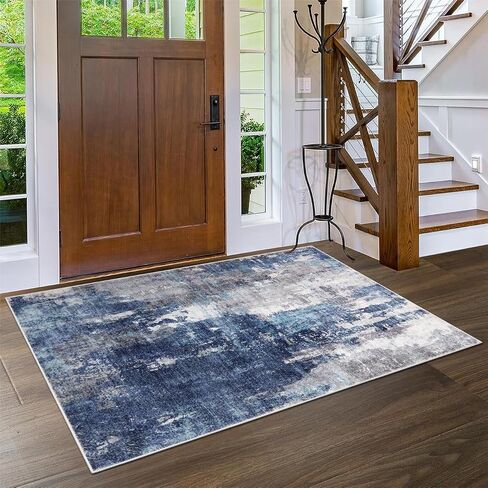 Uphome Abstract Bedroom Runner Rug 2x6 Modern Blue Striped Runner Rug Non-Slip Washable Print Kitchen Rug Contemporary Aesthetic Soft Throw Rugs for Hallway Bathroom Entryway in Saudi Arabia