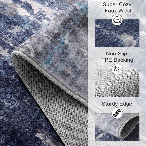 Uphome Abstract Bedroom Runner Rug 2x6 Modern Blue Striped Runner Rug Non-Slip Washable Print Kitchen Rug Contemporary Aesthetic Soft Throw Rugs for Hallway Bathroom Entryway in Saudi Arabia