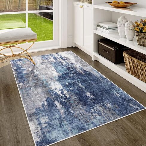 Uphome Abstract Bedroom Runner Rug 2x6 Modern Blue Striped Runner Rug Non-Slip Washable Print Kitchen Rug Contemporary Aesthetic Soft Throw Rugs for Hallway Bathroom Entryway in Saudi Arabia