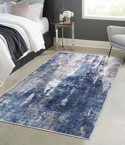 Uphome Abstract Bedroom Runner Rug 2x6 Modern Blue Striped Runner Rug Non-Slip Washable Print Kitchen Rug Contemporary Aesthetic Soft Throw Rugs for Hallway Bathroom Entryway in Saudi Arabia