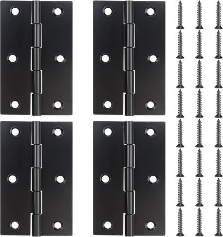 4 قطع مفصلات أبواب مقاس 3 بوصات، مفصلات نافذة سوداء، أثاث منزلي، مفصلات أبواب من الفولاذ المقاوم للصدأ، مفصلات داخلية وخارجية مع براغي in Kuwait