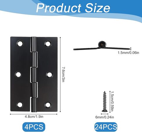 4 قطع مفصلات أبواب مقاس 3 بوصات، مفصلات نافذة سوداء، أثاث منزلي، مفصلات أبواب من الفولاذ المقاوم للصدأ، مفصلات داخلية وخارجية مع براغي in Kuwait