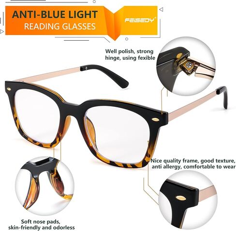 FEISEDY Reading Glasses, Blue Light Blocking, Square Oversized Glasses for Women and Men, B4096 in Saudi Arabia
