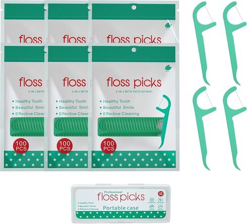 Mint Dental Floss Picks,Tooth Picks Flossers for Adults，600 Count with a Portable Travel Cases Floss in Saudi Arabia