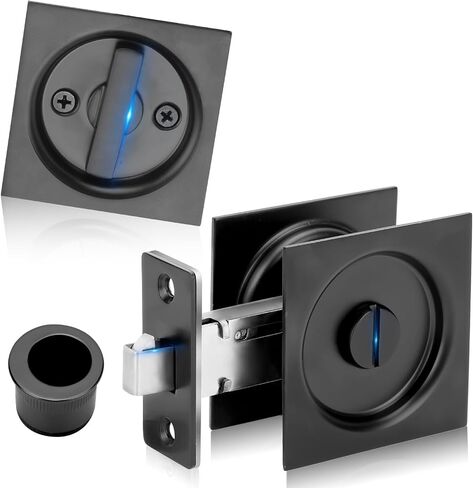 Dontay Pocket Door Privacy Lock and Pull, Stainless Steel Contemporary Pocket Door Latch Knob, Flush Door Handles, Privacy (Bed/Bath) Latch, 2-3/8" Backset, Sliding Barn Hardware (Matte Black, Square) in Saudi Arabia