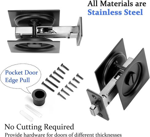 Dontay Pocket Door Privacy Lock and Pull, Stainless Steel Contemporary Pocket Door Latch Knob, Flush Door Handles, Privacy (Bed/Bath) Latch, 2-3/8" Backset, Sliding Barn Hardware (Matte Black, Square) in Saudi Arabia