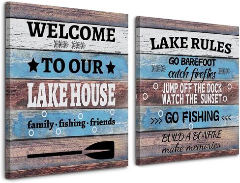 Nogrit lake decor,lake wall art,Lake House Canvas Wall Art 11×14 Set of 3, Lake Themed Decor For Lake House,Gifts for Lake Lovers Lake House Owners,lake wall decor,lake house gifts in Kuwait