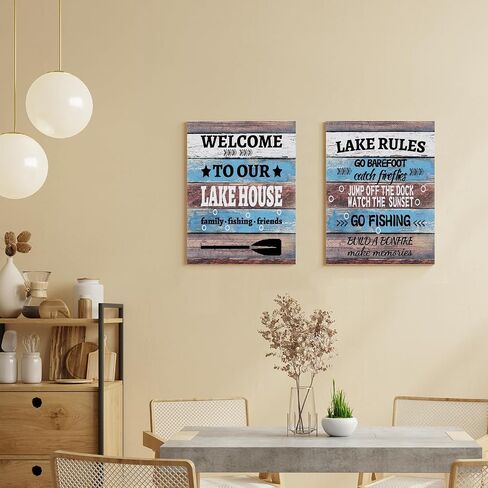 Nogrit lake decor,lake wall art,Lake House Canvas Wall Art 11×14 Set of 3, Lake Themed Decor For Lake House,Gifts for Lake Lovers Lake House Owners,lake wall decor,lake house gifts in Kuwait
