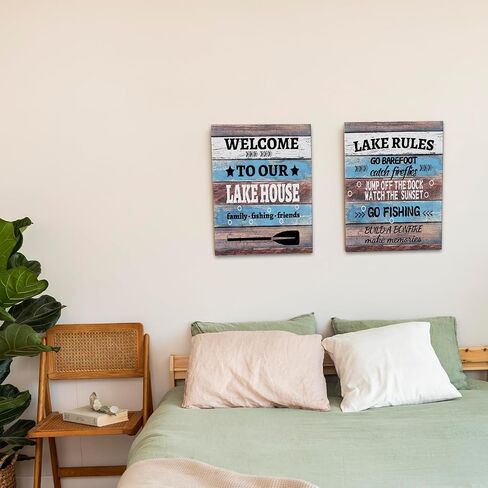 Nogrit lake decor,lake wall art,Lake House Canvas Wall Art 11×14 Set of 3, Lake Themed Decor For Lake House,Gifts for Lake Lovers Lake House Owners,lake wall decor,lake house gifts in Kuwait