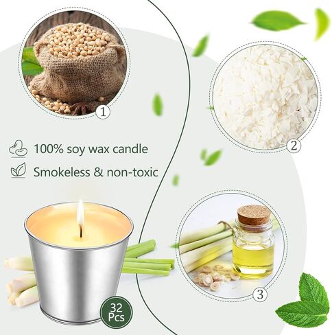 MTLEE 32 Pcs Citronella Candles Outdoor Indoor 2.2 oz Natural Scented Citronella Candles Citronella Bucket Lemongrass Soy Wax Jar Candles for Outside Patio Yard Balcony Porch Camping BBQ Backyard in Saudi Arabia