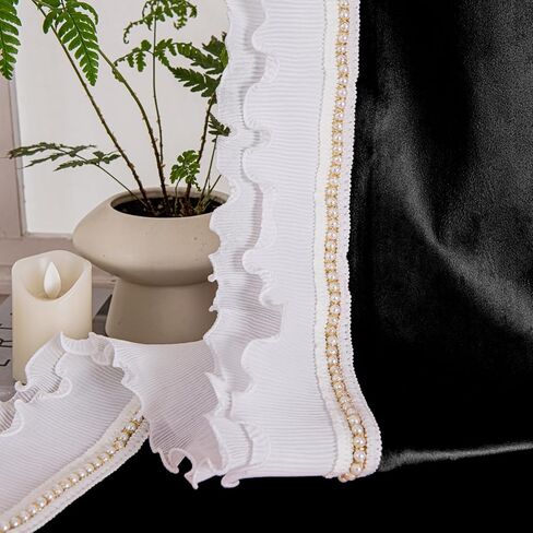 Black Velvet Curtains with Romantic Lace Trim for Living Room, Room Darkening Luxury Window Curtains 84 inches long, Rod Pocket & Back Tab, W52 x L84 inches, 2 Panels Set in Saudi Arabia