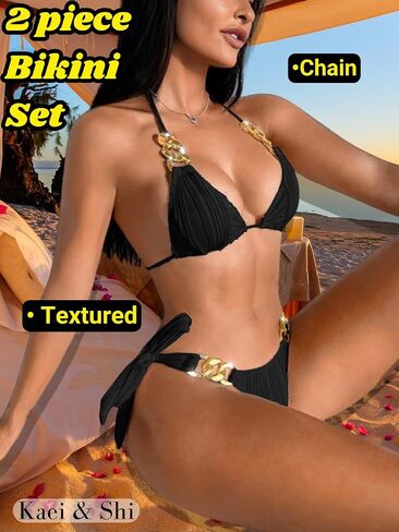 Kaei&Shi Bathing Suit for Women 2 Piece Bikini,Chain Triangle Bikini Sets,High Cut Cheeky Sexy Two Piece Beach Swimsuit in Saudi Arabia