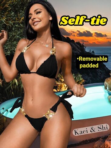 Kaei&Shi Bathing Suit for Women 2 Piece Bikini,Chain Triangle Bikini Sets,High Cut Cheeky Sexy Two Piece Beach Swimsuit in Saudi Arabia