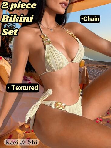 Kaei&Shi Bathing Suit for Women 2 Piece Bikini,Chain Triangle Bikini Sets,High Cut Cheeky Sexy Two Piece Beach Swimsuit in Saudi Arabia