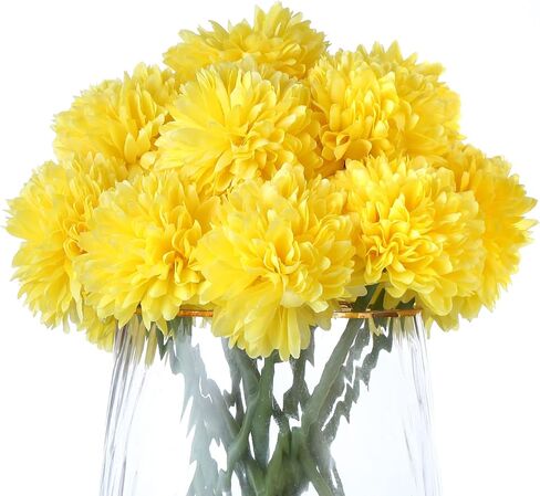 Kimura's Cabin 20 Pcs Artificial Flowers Fake Silk Hydrangea Flowers Chrysanthemum Ball Flowers Bouquets for Home Dining Table Core Party Wedding Decoration (Yellow, Pack of 20) in Saudi Arabia