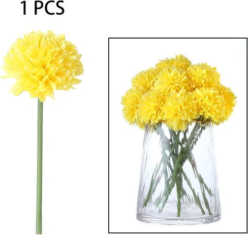 Kimura's Cabin 20 Pcs Artificial Flowers Fake Silk Hydrangea Flowers Chrysanthemum Ball Flowers Bouquets for Home Dining Table Core Party Wedding Decoration (Yellow, Pack of 20) in Saudi Arabia