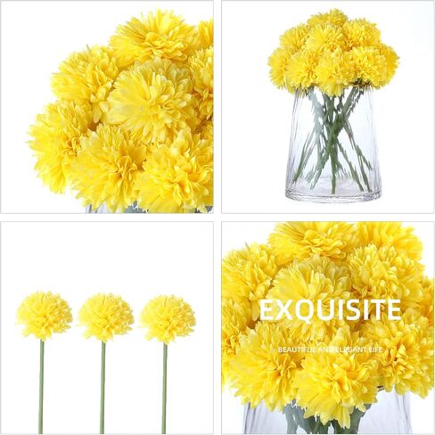 Kimura's Cabin 20 Pcs Artificial Flowers Fake Silk Hydrangea Flowers Chrysanthemum Ball Flowers Bouquets for Home Dining Table Core Party Wedding Decoration (Yellow, Pack of 20) in Saudi Arabia