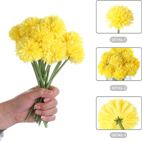 Kimura's Cabin 20 Pcs Artificial Flowers Fake Silk Hydrangea Flowers Chrysanthemum Ball Flowers Bouquets for Home Dining Table Core Party Wedding Decoration (Yellow, Pack of 20) in Saudi Arabia